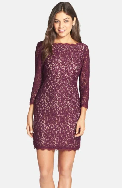 Adrianna Papell Lace Overlay Sheath Dress In Mulberry/nude