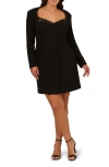 Adrianna Papell Lace Trim Long Sleeve Stretch Crepe Blazer Cocktail Minidress In Black