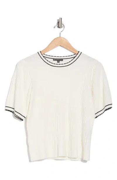 Adrianna Papell Ladylike Scalloped Short Sleeve Sweater In Ivory/navy