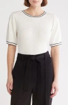 Adrianna Papell Ladylike Scalloped Short Sleeve Sweater In White