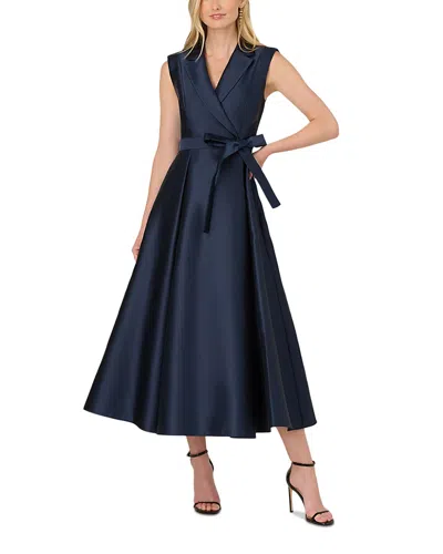 Adrianna Papell Lapel Mikado Dress In Blue