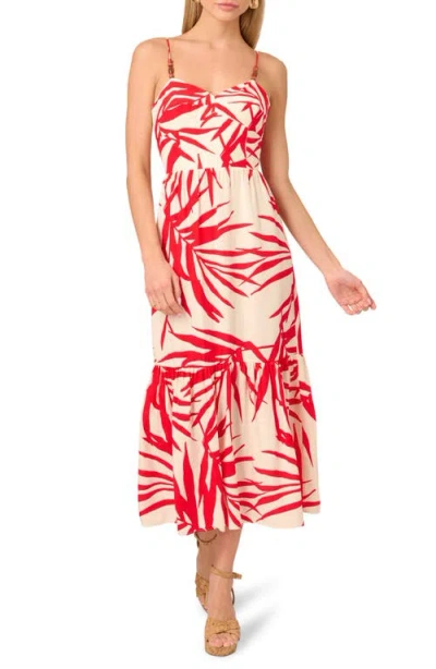 Adrianna Papell Leaf Print Dress In Red/ivory