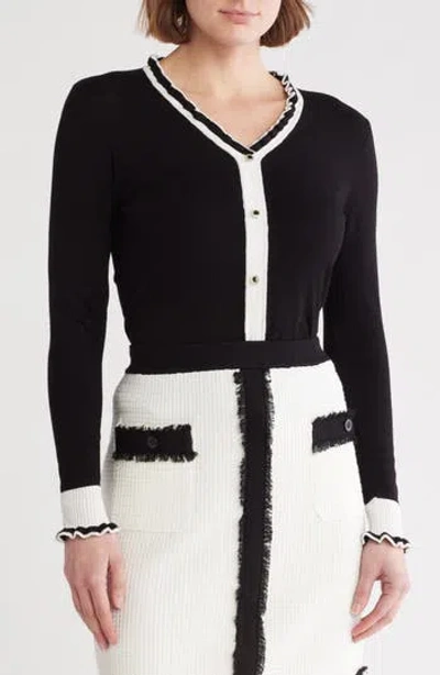 Adrianna Papell Lettuce Edge Cardigan In Black