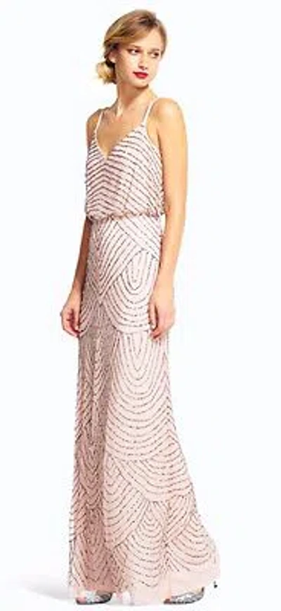 Pre-owned Adrianna Papell Light Pink Art Deco Beaded Blouson Gown - Size 16