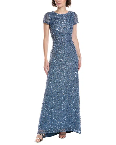 Adrianna Papell Long Beaded Mermaid Gown In Blue