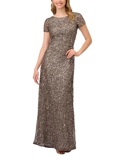 Adrianna Papell Cap Sleeve Beaded Gown In Lead In Gray