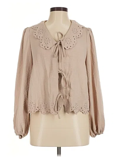 Adrianna Papell Long Sleeve Blouse In Tan