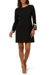 Adrianna Papell Long Sleeve Contrast Trim Crepe Dress In Black
