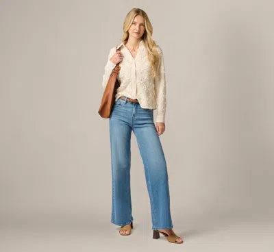 Adrianna Papell Long Sleeve Floral Embroidery Textured Blouse In Cream In Brown
