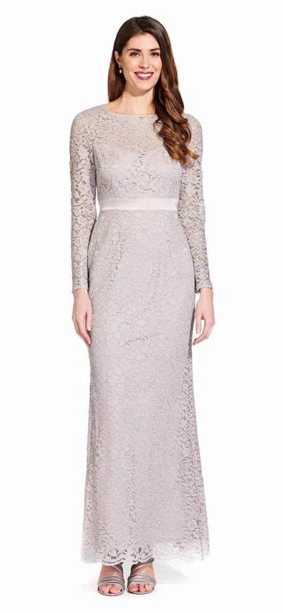 Adrianna Papell Long Sleeve Formal Lace Dress In Gray