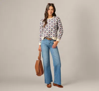 Adrianna Papell Long Sleeve Jacquard Pullover Sweater In Rustic Clay Floral In Multi