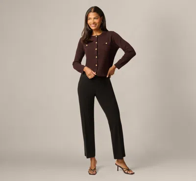 Adrianna Papell Long Sleeve Textured Knit Cardigan Sweater In Chocolate In Black