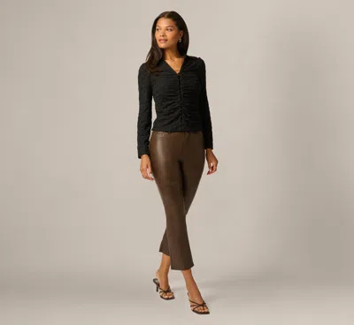 Adrianna Papell Long Sleeve Textured Semisheer Ruched Blouse In Black