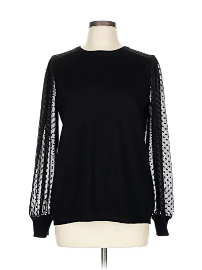 Pre-owned Adrianna Papell Long Sleeve Top Black Crew Neck Tops