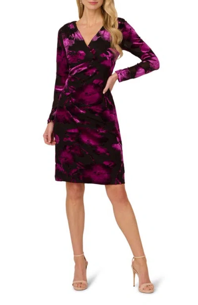 Adrianna Papell Long Sleeve Velvet Dress In Purple