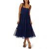 Adrianna Papell Mesh Overlay Tiered Midi Cocktail Dress In Navy