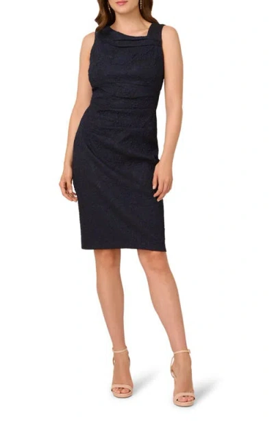 Adrianna Papell Metallic Asymmetric Jacquard Sheath Dress In Blue