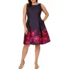Adrianna Papell Plus Size Jacquard Fit & Flare Dress In Navy/ Pink Multi
