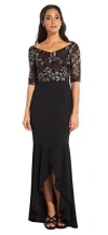 Adrianna Papell Metallic Floral High Low Formal Dress In Black