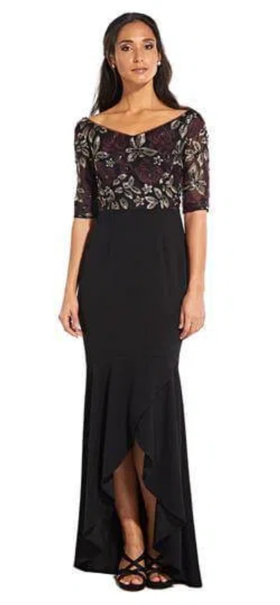 Adrianna Papell Metallic Floral High Low Formal Dress In Black