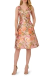 ADRIANNA PAPELL ADRIANNA PAPELL METALLIC FLORAL JACQUARD COCKTAIL DRESS