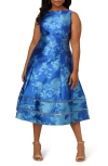 Adrianna Papell Metallic Floral Jacquard Fit & Flare Cocktail Dress In Blue