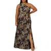 Adrianna Papell Plus Size Metallic Jacquard One-shoulder Long Dress In Multi