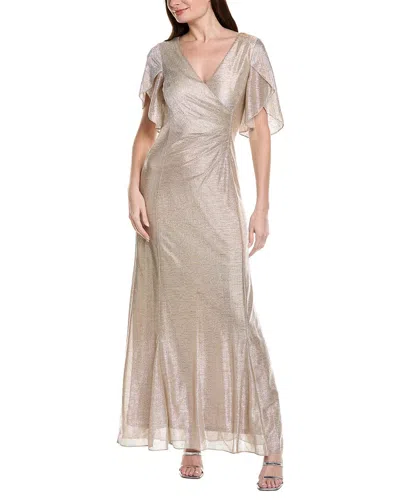 Adrianna Papell Metallic Flutter Knit Gown In Gold