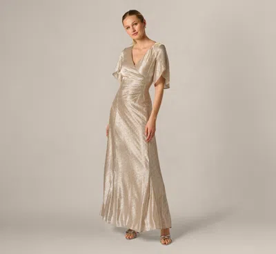 Adrianna Papell Metallic Flutter Knit Gown In Alabaster In Gold