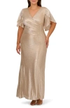 Adrianna Papell Metallic Flutter Knit Mermaid Gown In Alabaster