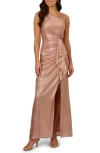 Adrianna Papell Metallic Foil Gown In Rose Gold