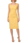 Adrianna Papell Metallic Hibiscus Jacquard Sheath Dress In Sun
