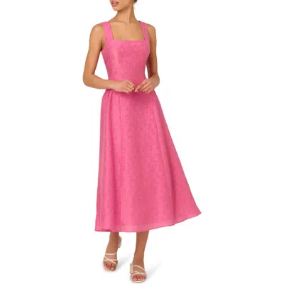 Adrianna Papell Metallic Jacquard Drop Waist Midi Dress In Pink