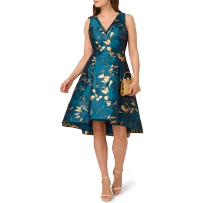 Adrianna Papell Metallic Jacquard Fit & Flare Cocktail Dress In Blue