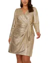 ADRIANNA PAPELL METALLIC LONG SLEEVE DRAPED DRESS