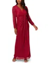 Adrianna Papell Metallic Mesh Draped Gown In Scarlet