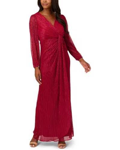 Adrianna Papell Metallic Mesh Draped Gown In Scarlet