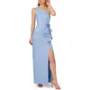 Adrianna Papell Metallic One-shoulder Gown In Blue
