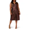 Adrianna Papell Metallic Sleeveless Cocktail Midi Dress In Brown