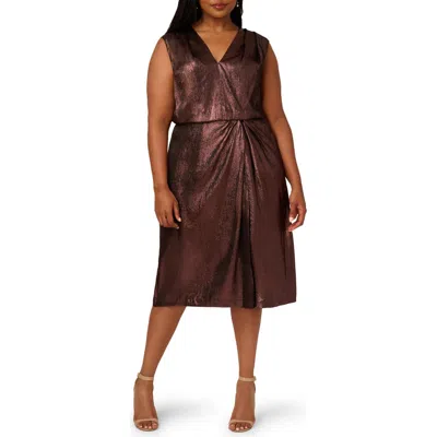 Adrianna Papell Metallic Sleeveless Cocktail Midi Dress In Brown