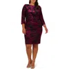 Adrianna Papell Metallic Velvet Cowl Back Dress In Black/violet