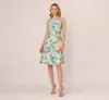 Adrianna Papell Midi Dress Women's Ivory Blue Floral Jacquard A-line Red180 In Blue