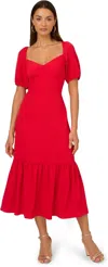 Adrianna Papell Midi Dress Women's Red Sweetheart Neck Smocked Back Ddr278 In Red