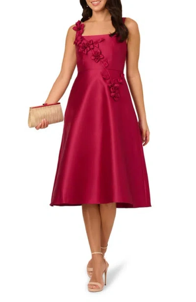 Adrianna Papell Sleeveless 3d Flower Mikado Midi Dress In Red Plum