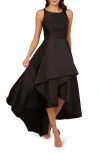 Adrianna Papell Mikado High/low Sleeveless Gown In Black