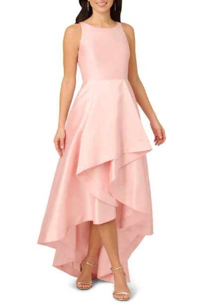 Adrianna Papell High-low Mikado Gown In Pink Peach