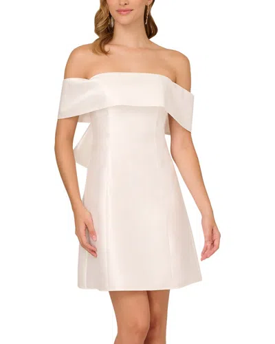 Adrianna Papell Off The Shoulder Mikado Dress With Bow Back In Ivory In White