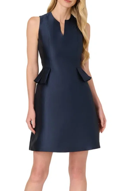 Adrianna Papell Mikado Peplum Fit & Flare Dress In Blue