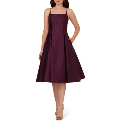 Adrianna Papell Mikado Square-neck Fit & Flare Midi Dress In Pinot Noir