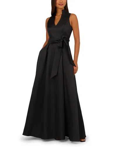 Adrianna Papell Sleeveless Queen Anne Tie Front Ballgown In Black